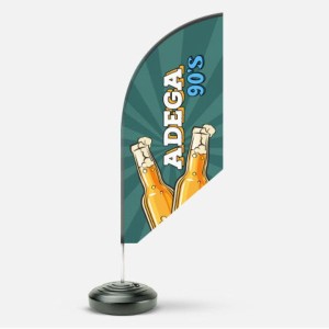 Wind Banner Kit Completo Tecido Poliéster 98g Ãngulo - 4x4 - Colorido Frente e Verso Impressão Ultra HD Sublimática - Dupla-Face Costurado - Base Plástica - Haste Desmontável Curva - Prazo de Entrega: 10 Dias